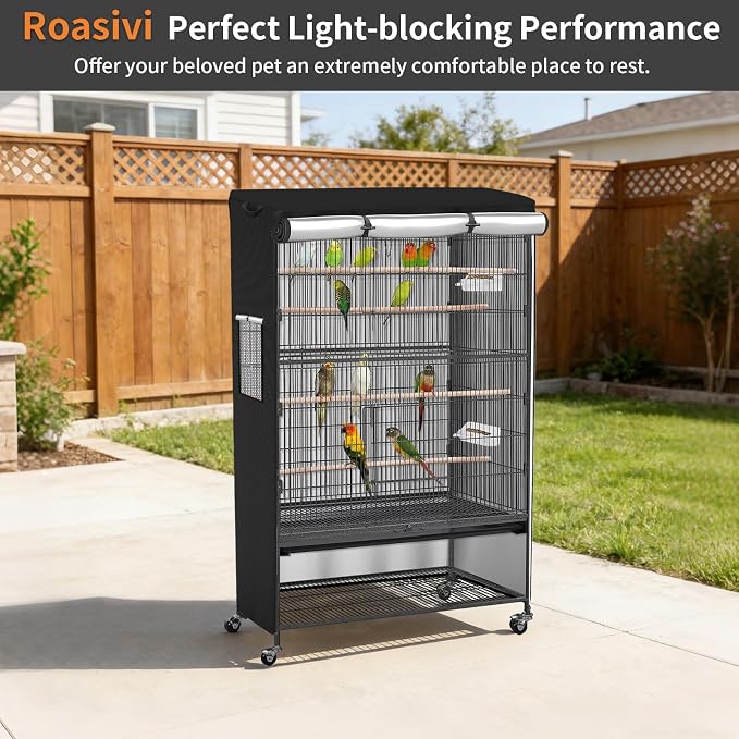 Roasivi Universal Large Bird Cage Cover Bird Cage Covers for Night Light-Blocking & Breathable Fit for Parrots and Other Small Animals Waterproof Durable Oxford Fabric 19" L x 19" W x 40" H Black - Image 7