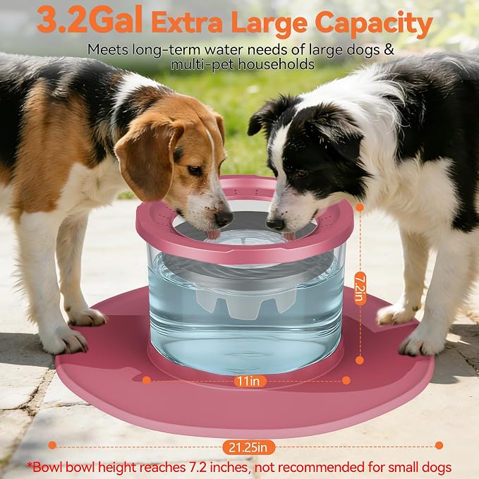 Decflow 12L No Spill Dog Water Bowl for Large Dogs, Stainless Steel Spill Proof Bowls with Suction Cup Anti-Skid Mat, Slow Feeder for Messy Drinkers, Heavy Duty Pet Bowls for Indoor/Outdoor Pink - Image 2