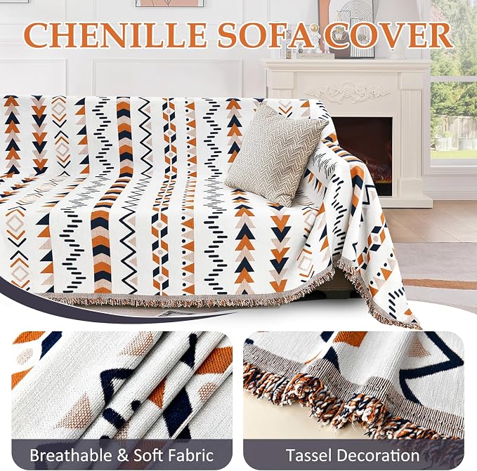 1OO% Waterproof Sectional Couch Covers for Dogs L Shaped Corner Sofa Cover Washable Chenille Sofa Slipcovers Blanket Modern Jacquard Pet Furniture Protector (91"x276", Boho Blue Orange) - Image 6