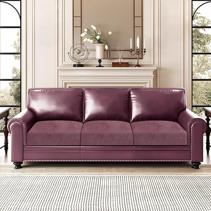 ANARACHON Leather Look Couch Cushion Covers Sofa Seat Slipcovers Sets Couches Furniture Protector for Sectional Armchair Loveseat Pets Kids Stretch Spandex Fabric (3 Cushion Sofa, Light Kahki) - Image 2