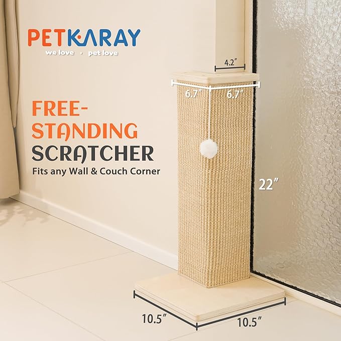 PETKARAY Couch Corner Cat Scratcher, 22'' Corner Scratching Post Cat Wall Scratcher, Sisal Scratch Pad for Sofa, Wall Furniture Protector with Toy Ball - Image 2