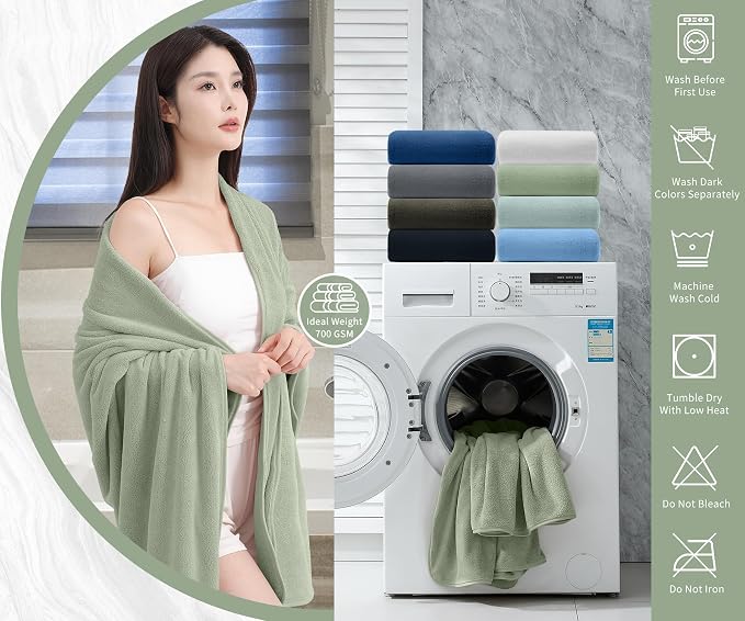 Extra Large Bath Sheet 4 Piece (35"x70")-Ultra Soft Oversized Bath Towel,Bath Sheet Set for Bathroom Hotel,Plush Highly Absorbent Quick Dry Shower Towel for Adults,Bathroom Towel Set Green - Image 5