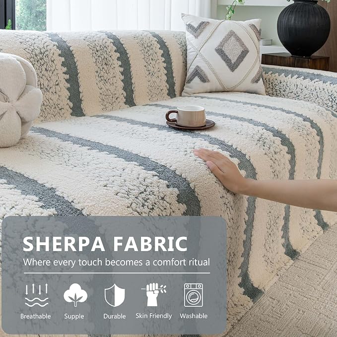Sherpa Fleece Couch Cover for 2 Cushion Sofa, Gray, 71" x 118" – Pet Proof Sofa Covers, Heavy Duty, Scratch Resistant, Pet Friendly Furniture Cover – Easy Install, Machine Washable - Image 2