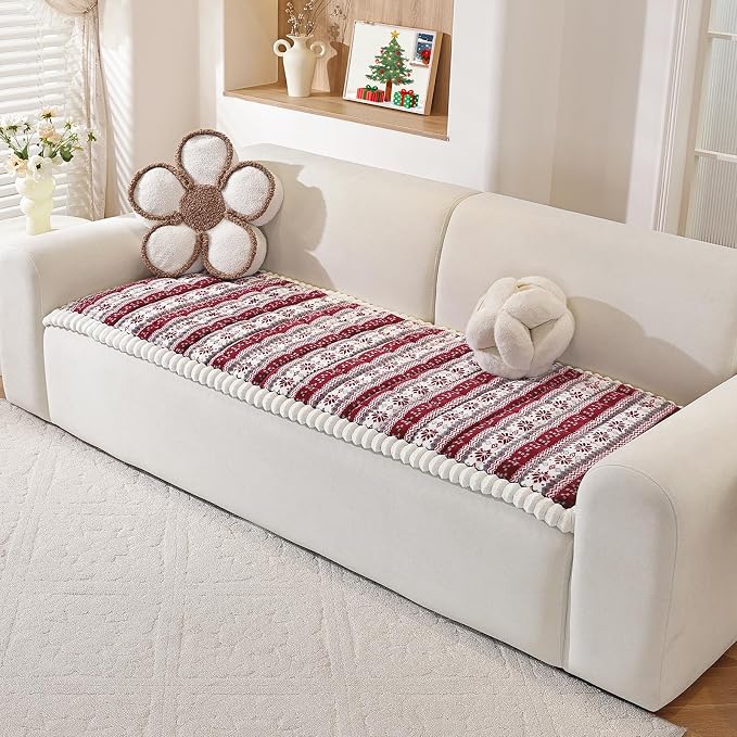 Plush Warm Sofa Cover, Pet Couch Cover for 2-3 Seater Sofas, Sofa Covers for Pet Washable, Non-slip Christmas Couch Covers for Pets, Dog Couch Protectors for Christams(1PC,Dark Red,27.6"×70.9") - Image 4
