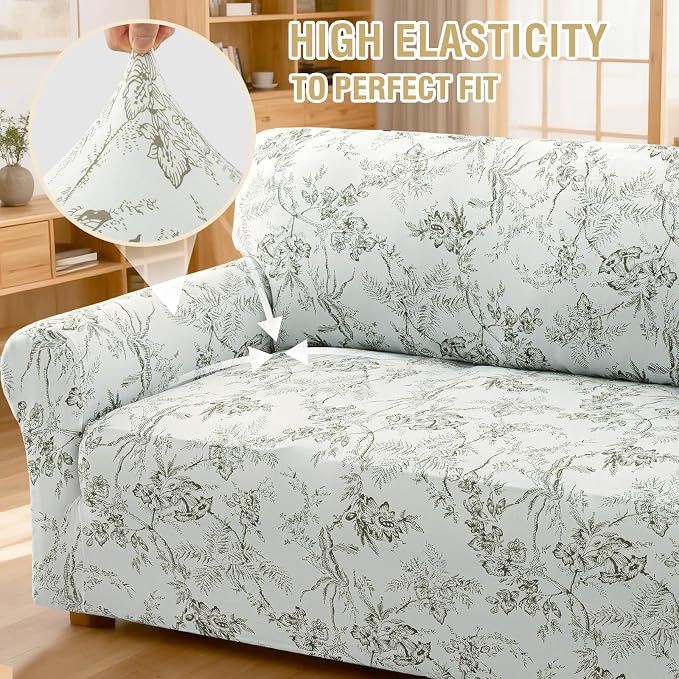 H.VERSAILTEX High Stretch Couch Cover 2 Cushion Sofa Printed Love Seat Couch Covers Floral Pattern Soft Skin-Friendly Fabric Couch Covers for Dogs(Garden Bliss-Sage,Loveseat) - Image 6