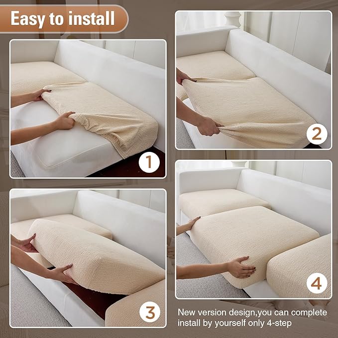 Couch Cushion Covers Chaise Couch Cover Stretch Sectional Sofa Slipcover Washable Wear-Resistant Furniture Protector(Natural,1 Piece for Chaise or Sofa 3-Seater) - Image 5