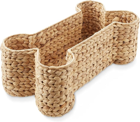 Casafield Dog Bone Shaped Storage Basket - Natural, Large Woven Water Hyacinth Pet Toy Organizer Bin by Casafield