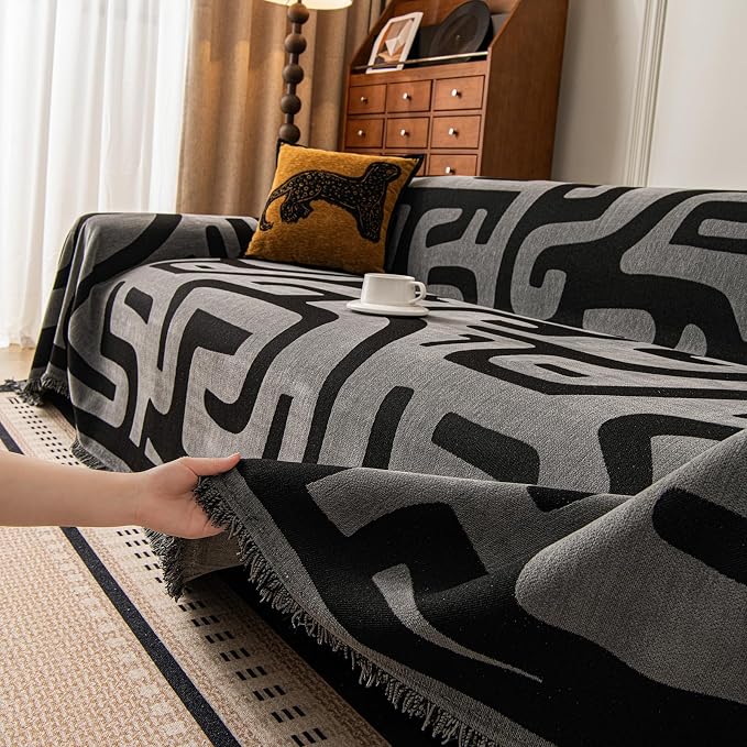 ROOMLIFE Couch Cover 3 Cushion Sofa, Washable Non Slip Furniture Sofa Protector Cover, Soft Chenille Sofa Slipcovers Sectional L Shape Dogs Couch Cover Throw Blanket with Tassels 71''X134'' - Image 3
