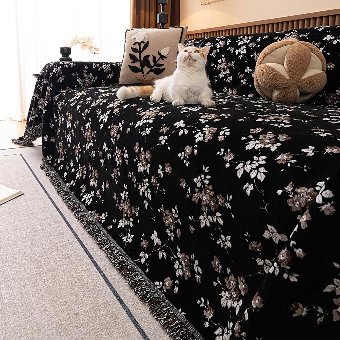 ROOMLIFE Couch Cover 3 Cushion Sofa, Washable Non Slip Furniture Sofa Protector Cover, Soft Chenille Sofa Slipcovers Sectional L Shape Dogs Couch Cover Throw Blanket with Tassels 71''X150'' - Image 9