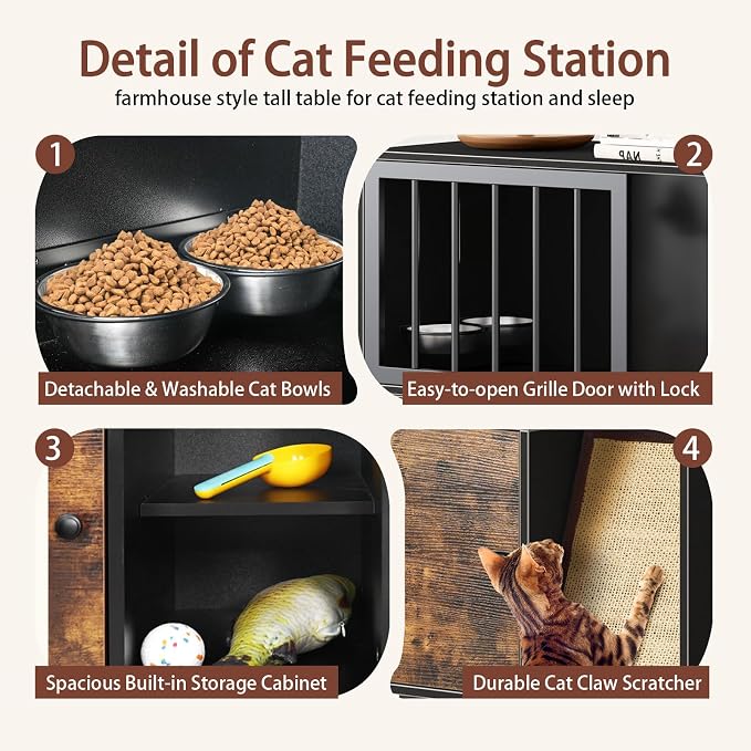 Dog Proof Cat Feeder Station – Elevated Feeding Table with Stainless Steel Bowls, Scratching Board & Storage Locker, Anti-Dog, Sturdy, Easy Assembly, Outdoor Wood Furniture - Image 5