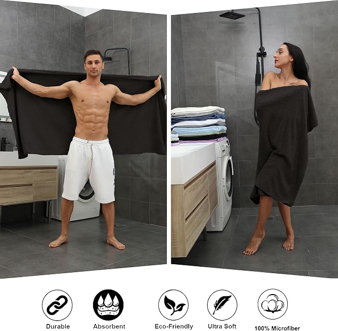 8-Piece Brown Bath Towel Set, 2 Extra Large Bath Towel Sheets, 2 Hand Towels and 4 Washcloths - Highly Absorbent Quick Dry Microfiber,Ultra Soft Towel Set for Bathroom, Waffle Weave Design, Pack of 8 - Image 5