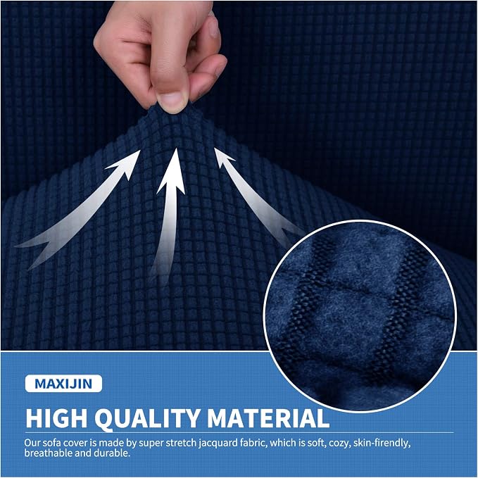 MAXIJIN 4 Piece Couch Covers for 3 Cushion Couch Super Stretch Sofa Cover for Dogs Pet Proof Fitted Furniture Protector Spandex Jacquard Non Slip Magic Couch Slipcover Washable (Large, Navy Blue) - Image 3