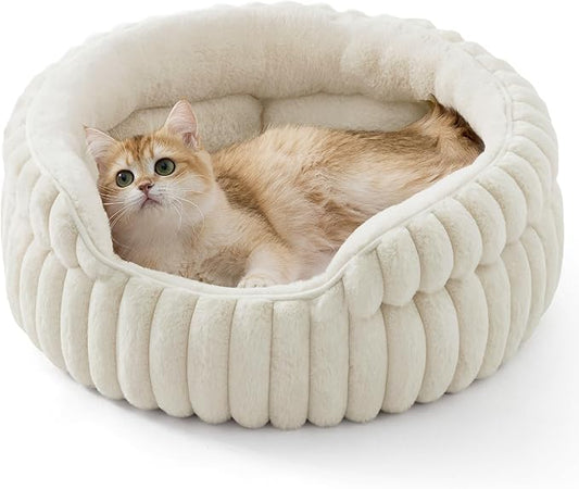 Bedsure ComfyFleece™ Washable Cute Cat Bed,Soft Round Kitten Bed,20in,Cream | Cozy Fluffy Plush Small Dog Bed,Donut Corduroy Cuddler Pet Beds for Small & Large Indoor Cats,Anti-Slip Bottom,Up to 15 Lbs by Unknown
