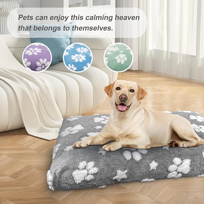 Cute Fluffy Dog Beds for Small Medium Dogs, 30"x 20", Grey Paw | Thick Dog Bed for Crate Kennel, Pet Bed with Removable Washable Cover, Anti-Slip Bottom - Image 4