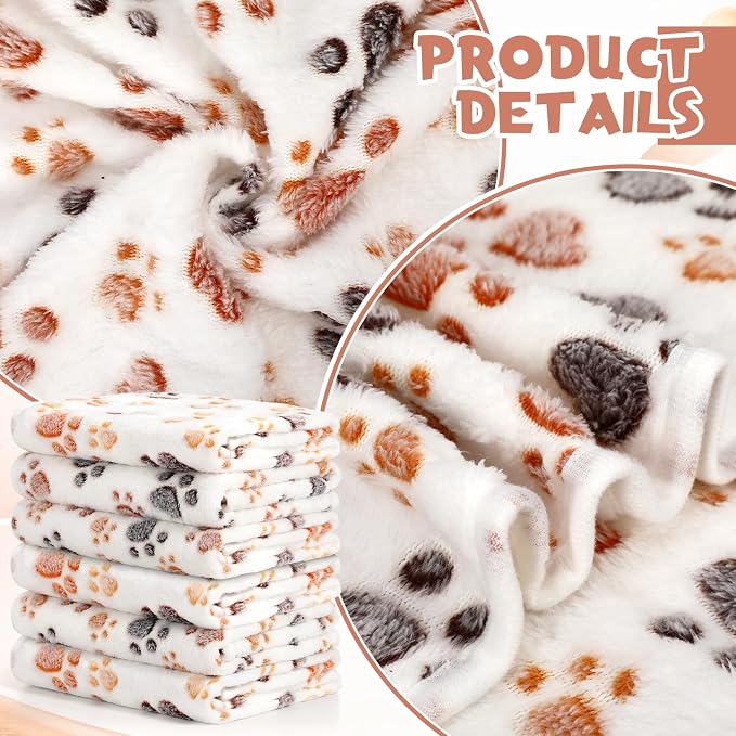 Tegeme 12 Pcs Pet Blankets 41 x 30 Inch Soft Fluffy Fleece Dog Cat Warm Paw Print Pattern Blankets Flannel Throw for Pets Dog Puppy Cat(White, Gray) - Image 3