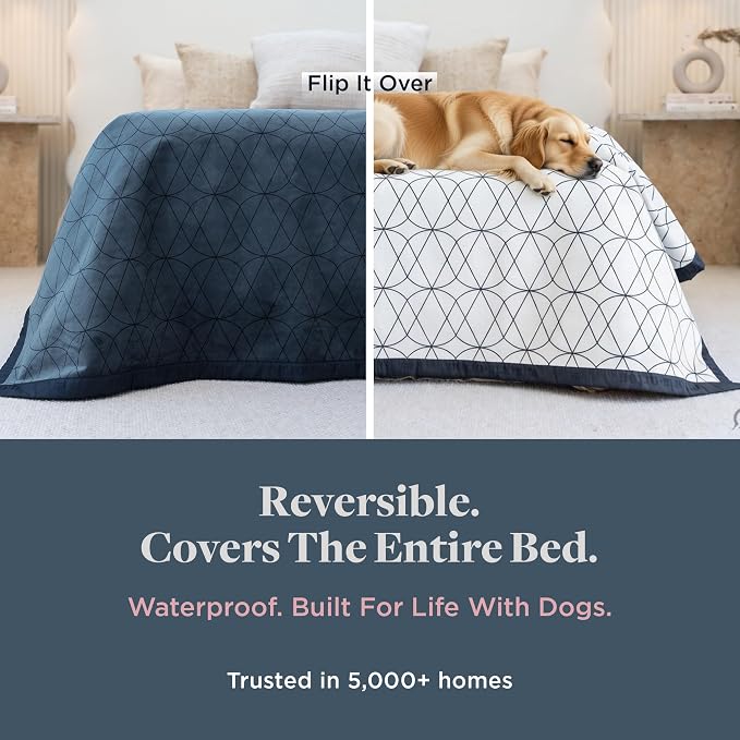 Waterproof Dog Blanket for Bed – 108x90 Inch King Size – Pet Hair Resistant Blanket for Small to Large Dogs – Washable, Leakproof, Reversible Bedspread for Bed Protection – Blue/White - Image 2