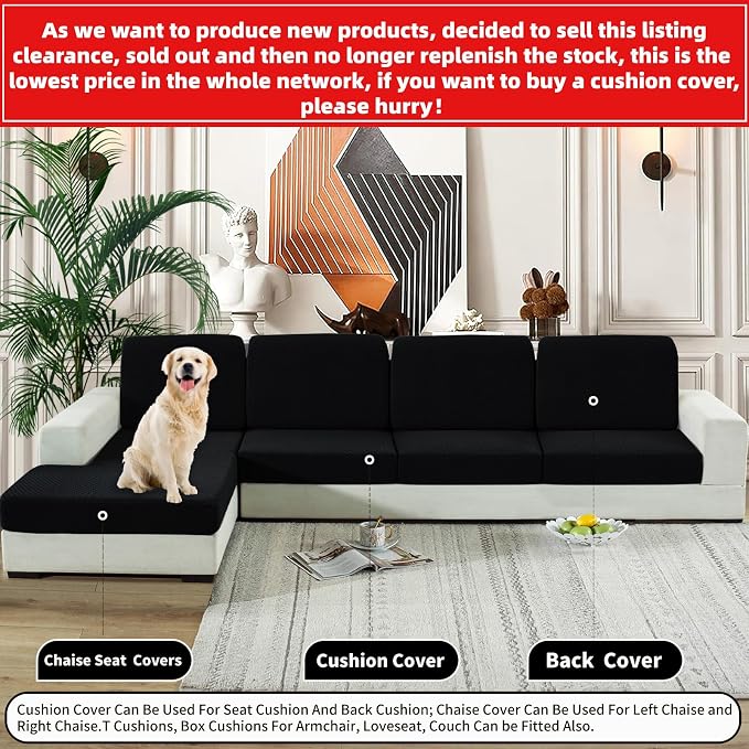 YEMYHOM Stretch Individual Cushion Covers Sofa Seat Cushion Slipcovers Soft Couch Cover Replacement Large Checkered Furniture Protector with Elastic Bottom (3 Pc Cushion Cover, Black) - Image 2