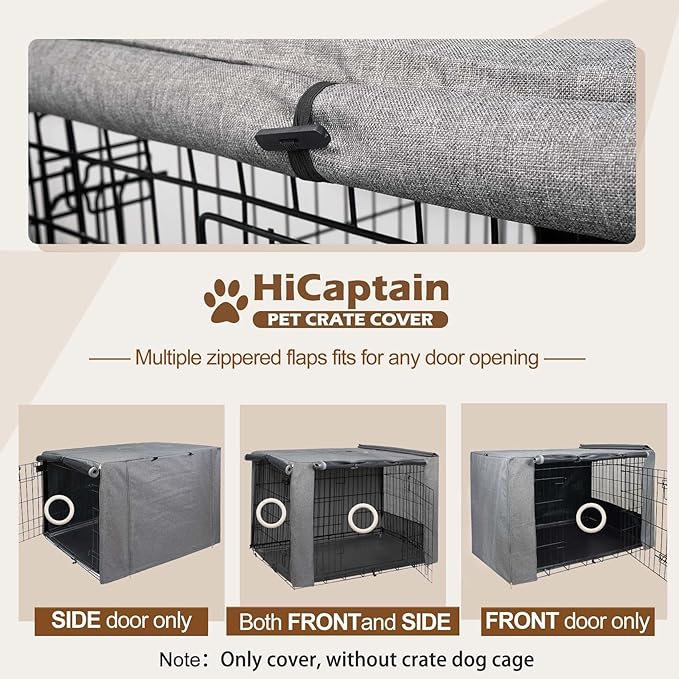 HiCaptain Breathable Dog Crate Cover 24 Inch, Durable Heavy Duty Kennel Cover, Dual Zippered Panels, Windproof Waterproof UV-Resistant(Grey) - Image 4