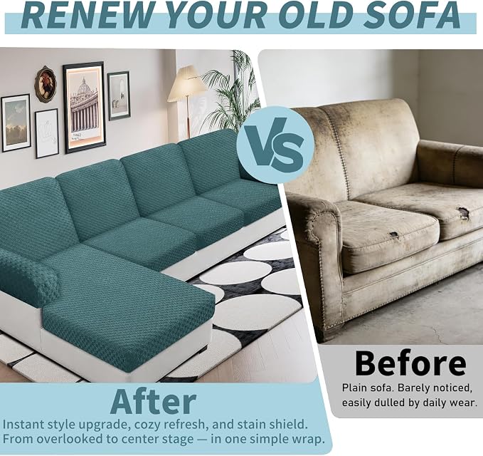 YEMYHOM Couch Cushion Covers for Sofa, Stretch Sectional Back Cushion Covers Washable Thick Furniture Protector Sofa Slipcovers for Pets (1PC Back Couch Cover, Peacock Blue) - Image 4