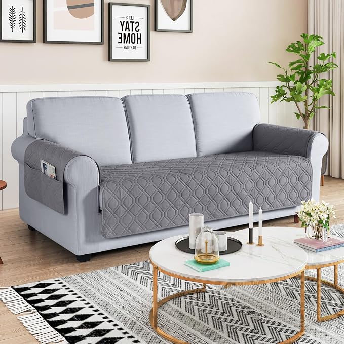 VANSOFY Waterproof Couch Cover for Pets, Light Gray, 67.3" | Non-Slip, Washable, Utility Pockets, Pet Friendly, Furniture Protector Slipcover for 3 Cushion Couch - Image 2