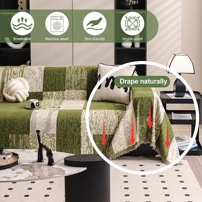 ROOMLIFE Boho Couch Covers for Sofa Washable for 2 Cushion Couch Chenille | Furniture Protector Sofa Couch Cover for Dogs, Soft Breathable Sofa Slipcover, Couch Throw Blankets with Tassels 71''X118'' - Image 2