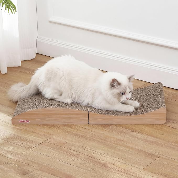 Eero 32" Modern Foldable Lounge Cat Scratcher with Catnip, Large Corrugated Cardboard Sofa Scratching Pad for Indoor Cats, Oak Wood, Oak Wood Finish CSR1011D - Image 2