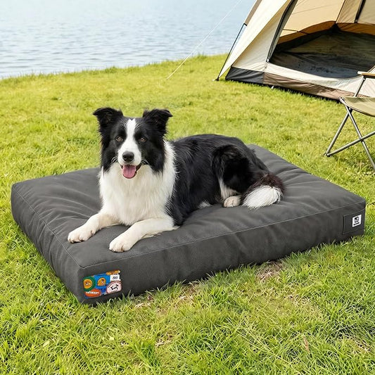 Sytopia 36 Inch Canvas Outdoor Dog Bed for Large Dogs, Durable Dog Bed with Waterproof Machine Washable Removable Cover, Indoor Patio Pet Pad for Crate, Dark Grey by Sytopia
