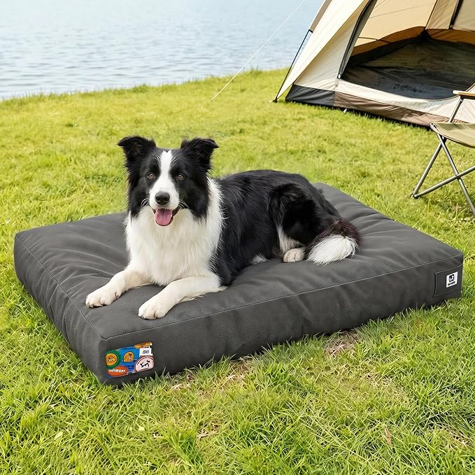 Sytopia 36 Inch Canvas Outdoor Dog Bed for Large Dogs, Durable Dog Bed with Waterproof Machine Washable Removable Cover, Indoor Patio Pet Pad for Crate, Dark Grey by Sytopia
