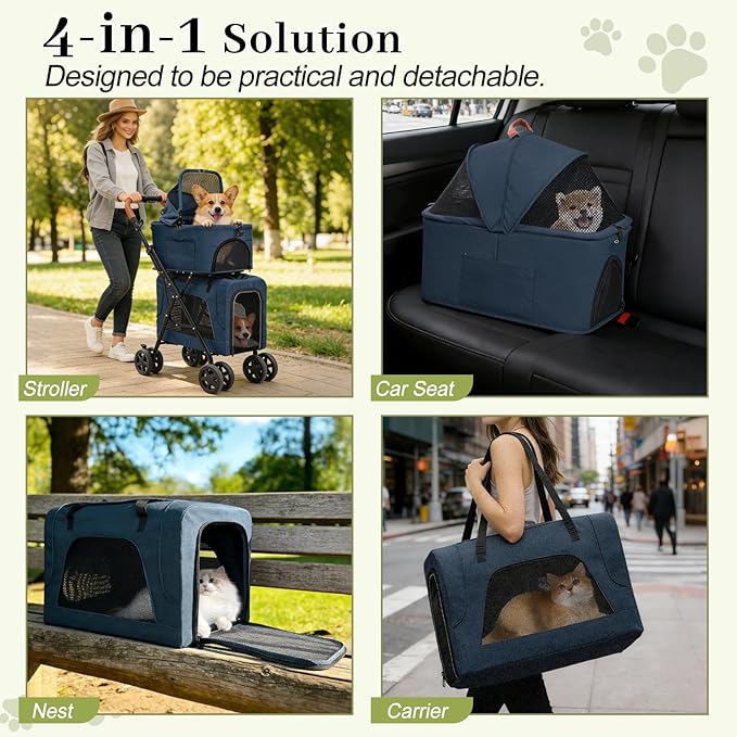 Dog Stroller with Detachable Carriers, Foldable Dog Stroller for Medium Dogs 20 lbs with Cup Holder and Storage Bag, Pet Stroller for Small Dogs, Double Cat Strollers Suitable for All-Terrain