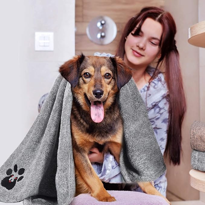 Dogvingpk Dog Towel Super Absorbent Soft Quick Drying Microfiber Pet Bath Towels for Medium & Small Dogs (M-36" * 28", Grey) - Image 2