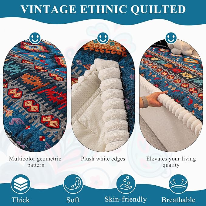 STACYPIK Blue Bohemian Jacquard Couch Cover for Pets, Thick Non Slip Sofa Cover for Loveseat, Washable Dog Furniture Protector for 3 Cuhsion Couch, L Shape Couch Cushion Cover Pets Mat Bed-27.6X70.9IN - Image 2