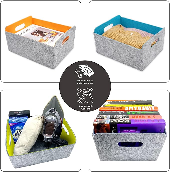Welaxy Collapsible Felt Storage Baskets, 3-Pack beige Shelf Bins for Toys, Clothes, Books & Closet Organization (Oatmeal x 3) - Image 6