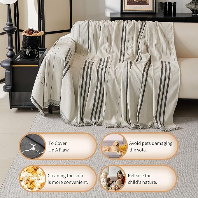 Boho Couch Covers for Sofa Washable Sofa Covers for 3 Cushion Couch Soft Non Slip Couch Covers for Sectional Sofa Dog Pet Furniture Protector (Dark Grey, 71"*102") - Image 4
