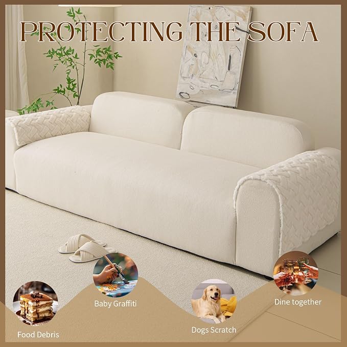 Waterproof Dog Bed Cover Non Slip Couch Cover for Dogs Washable Soft Faux Fur Sofa Cover Couch Covers for 3 Cushion Couch Sofa Pet Friendly (Off White, 22.5x22.5（2pc）) - Image 2