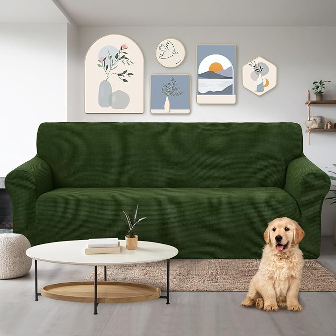 U-NICE HOME Stretch Couch Cover Slipcover for 3 Cushion Sofa, Bronze Green | 1-Piece Sofa cover, Washable, Pet friendly, Furniture protector, Polyester Spandex Jacquard fabric - Image 2