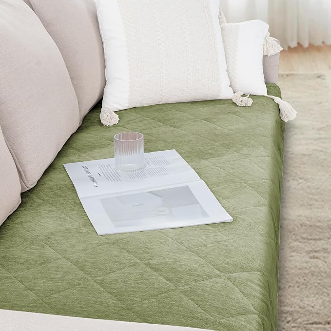 Couch Covers for Dogs Chenille Sofa Covers for 3 Cushion Washable Quilted Checkered Fuzzy Pet Couch Cover Soft Couch Protector Non-Slip Sofa Pads for Puppy Cat Kids(34.5" x 82", Green) - Image 4