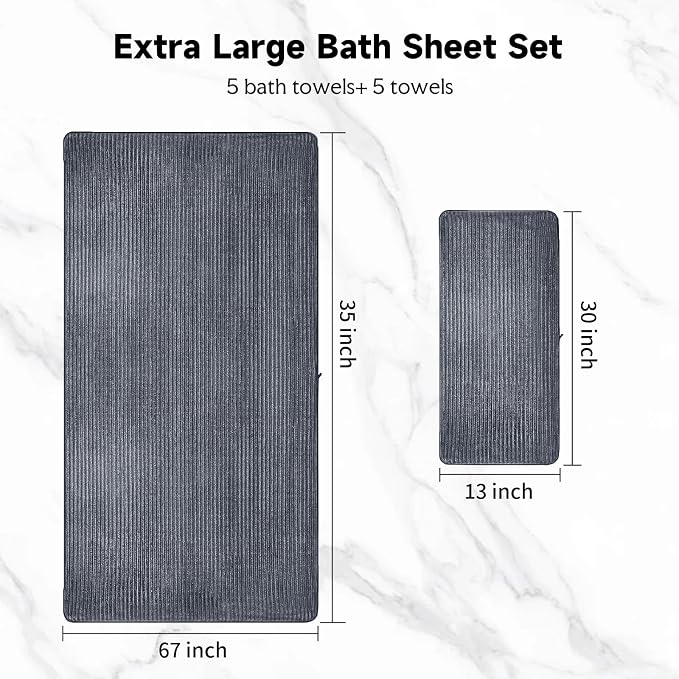 Extra Large Bath Towel Set 10 Piece, XL Bath Towels 35"x67" Oversized Bath Sheets, 280 GSM Microfiber Quick Dry Absorbent Towels, 5 Bath Sheets & 5 Hand Towels (Dark Gray) - Image 2