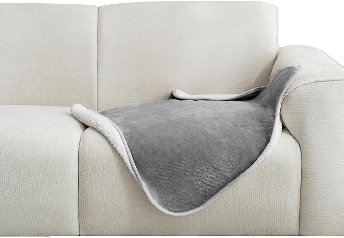 gogobunny Waterproof Pet Blanket for Small Dogs and Cats, Reversible Sherpa Fleece Soft Plush Throw for Couch Protection, Washable Furniture Protector (Grey, 30x30 inches) by gogobunny