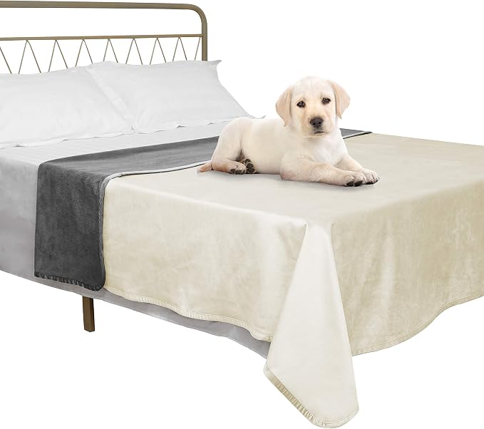 Ameritex Pet Bed Blanket Reversible 100% Waterproof Velvet Super Soft for Sofa and Bed (82x102 Inches, Cream+Grey) by Ameritex
