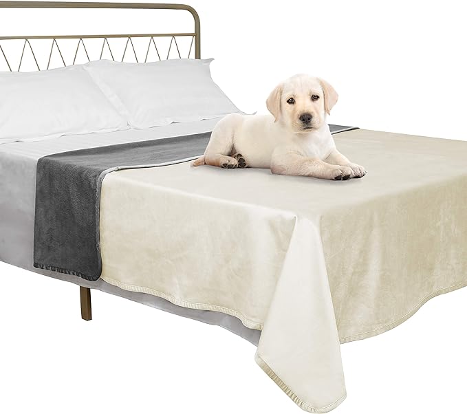 Ameritex Pet Bed Blanket Reversible 100% Waterproof Velvet Super Soft for Sofa and Bed (40x60 Inches, Cream+Grey) by Ameritex
