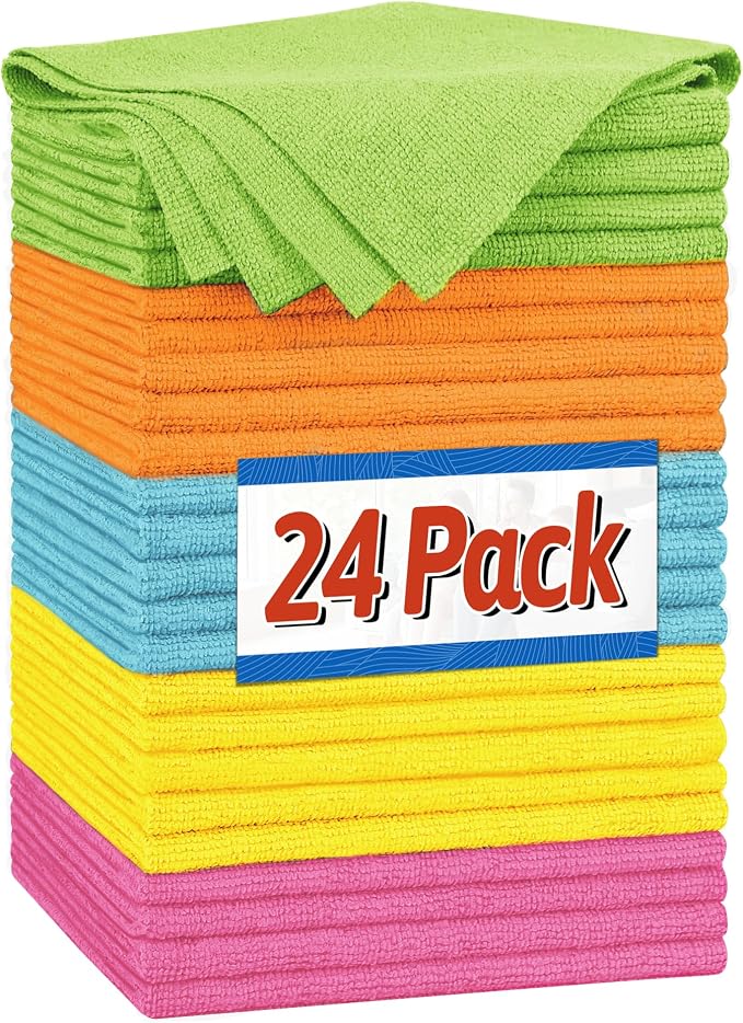 FIXSMITH Shop Towels, Microfiber Cleaning Cloth Bulk, 24 Pack Microfiber Towels for Cars, All-Purpose Absorbent Cleaning Rags, Dust Cloth for Automotive, Mechanic, Garage, Bar, 11.5 x 11.5 inch by FIXSMITH
