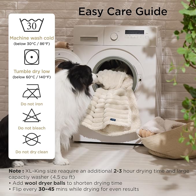 Bedsure ComfyFleece™ Waterproof Blanket for Bed, Queen（86"x108"） Cream | Soft Plush Bed Couch Cover Corduroy Fleece for Furniture Protector, Cozy Calming Reversible Dog Blankets for Large Dogs Pet - Image 5