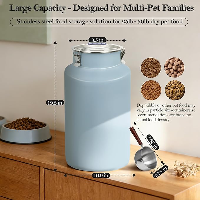 30 lb Stainless Steel Dog Food Storage Container, Airtight Metal Canister with Lid & Scoop, Extra Large Capacity for Multi-Pet Families, Preserve Freshness - Image 4