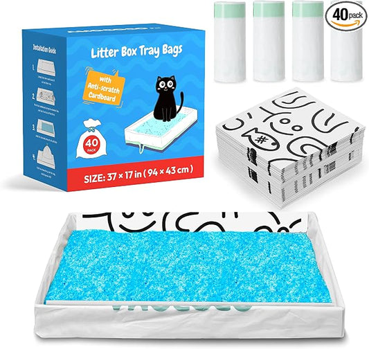 40 Pack Cat Litter Bags, Compatible with PetSafe Scoopfree Crystal Plus, Pro, Smart Model Litter Box Tray Refill, with Anti-scratch Cardboard, Thick Drawstring Litter Box Liners, 37" x 17" by AMOGOGOPET