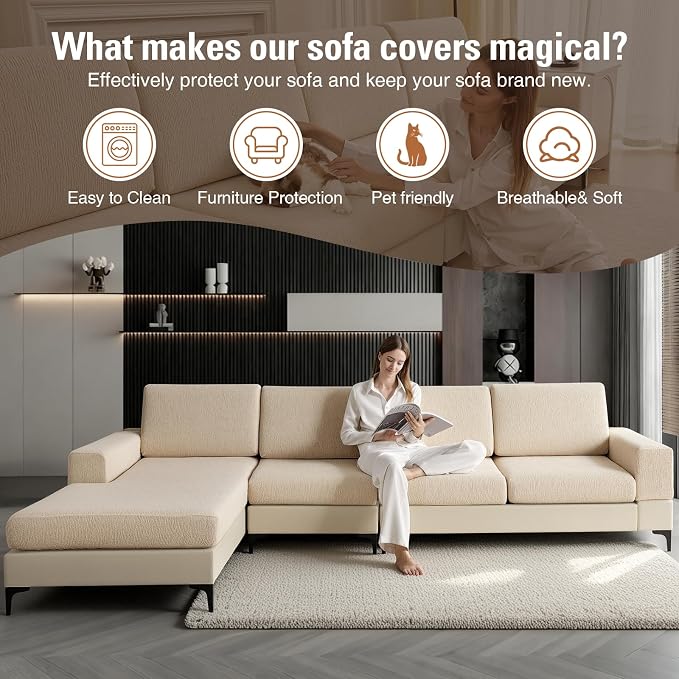 Couch Cushion Covers Loveseat Cover or 2 Seat Sofa Cover Stretch Couch Cover Washable Soft Seat Covers Furniture Protector Sofa Slipcovers for Pets(Natural, Loveseat Cover) - Image 6