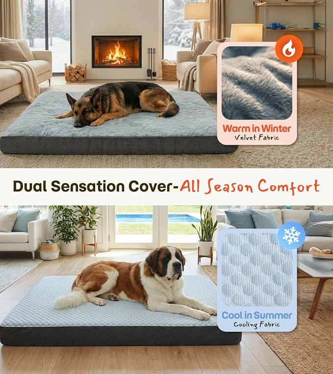 Orthopedic Cooling Dog Bed for Crate, Extra Large Cooling Mat for Dogs, Waterproof Dog Bed with Dual Surface Removable Washable Covers, 41 x 27 Inch Pet Bed with Egg Crate Foam - Image 2