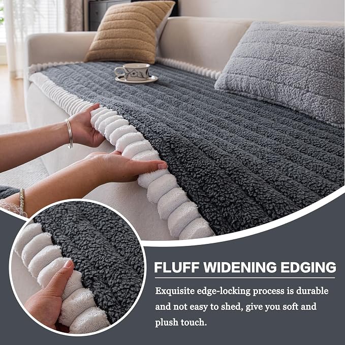 DREAMINGO Non Slip Couch Cover for Dogs Fuzzy Pet Sofa Covers Washable Thick Plush Sofa Slipcover Striped Texture Dark Grey Cushion Protector Dog Cat Bed Mat 27.6x59.1 Inch - Image 3