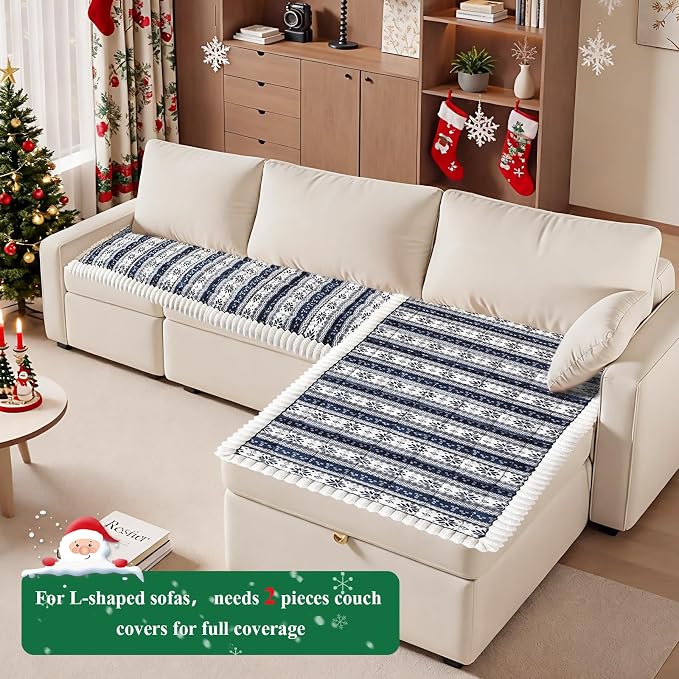 VClife Fuzzy Anti-Slip Dog Couch Cover for Christmas, Blue, 27.6 x 59.1 | Soft Thick Couch Covers for 2 Cushion Couch Sofa Pet Friendly, Scratch Resistant Sofa Cover Washable Dog Furniture Protector - Image 5