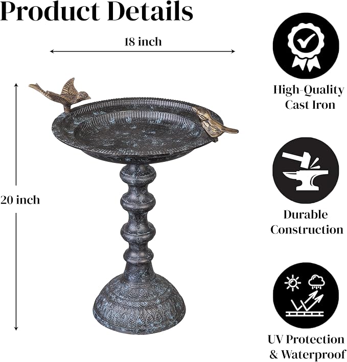 Evergreen Garden Hummingbird Bird Baths for Outdoors Heavy Duty | Metal Bird Bath Bowl with Stand | Ground Standing Bird Bath and Feeder for Garden Yard Deck - Image 3
