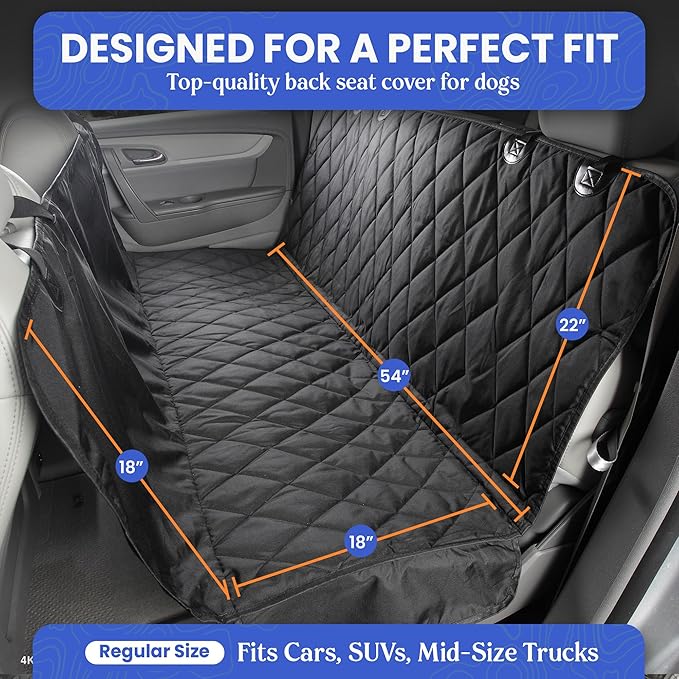 4Knines Dog Backseat Cover with Hammock for Cars, SUVs, and Trucks – Waterproof Layers, Nonslip Seat Protector, Durable Nylon Clips, K9 Shield with Heavy Duty Thread, (Regular, Black) - Image 2